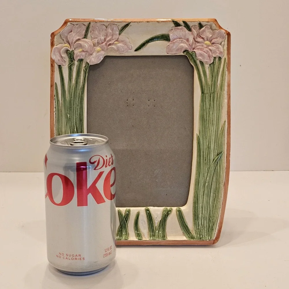 Terragrafics Ceramic Pink Iris Floral Vintage Picture Frame Art Nouveau 4x6